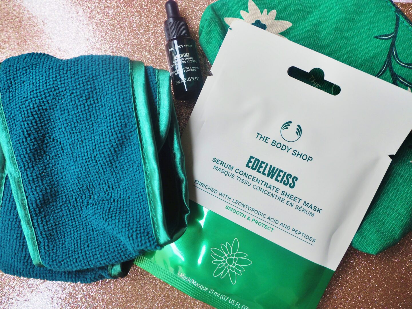 A flatlay of Body Shop products