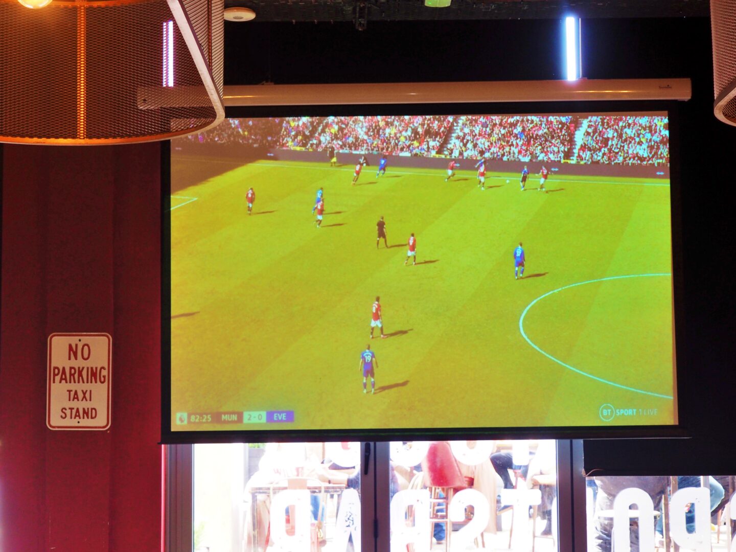 one of the screens showing football at FIREPIT Beverley