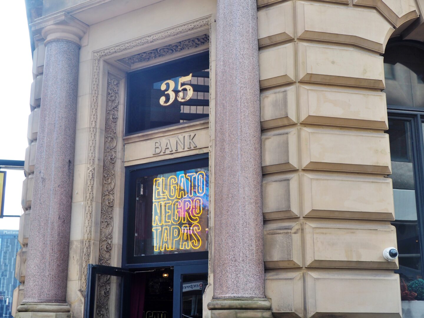 Photo shows the entrance to the ElGato Negro Tapas restaurant in Leeds.