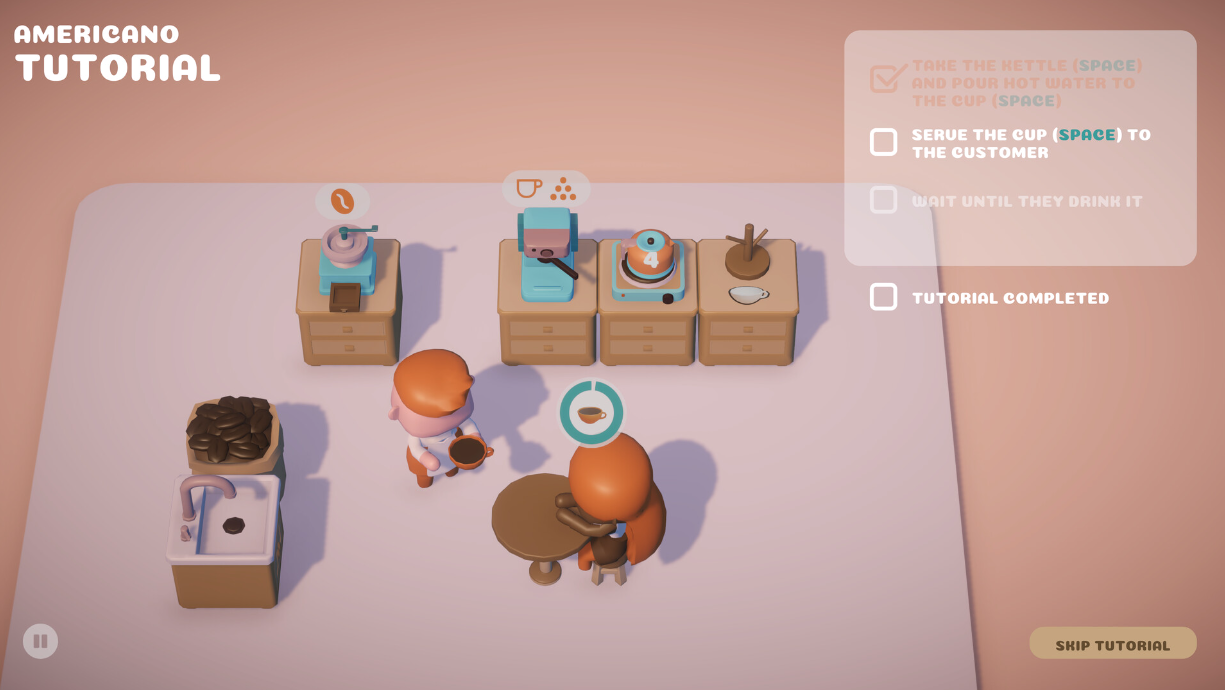 A screenshot of the Americano tutorial in Coffee Caravan